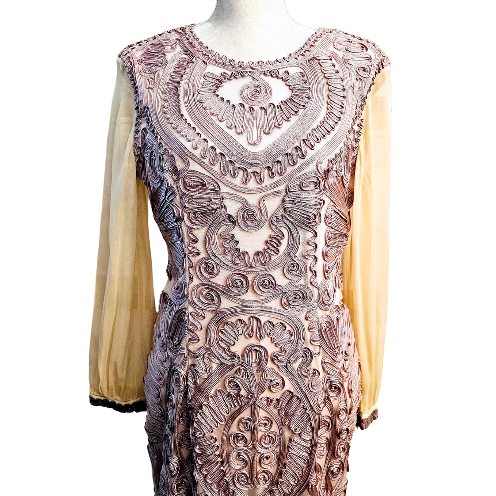 JS Collection RARE Soutache Purple Lace Sheer Sleeve Midi Flute Dress $350 Sz 12 - Picture 3 of 10
